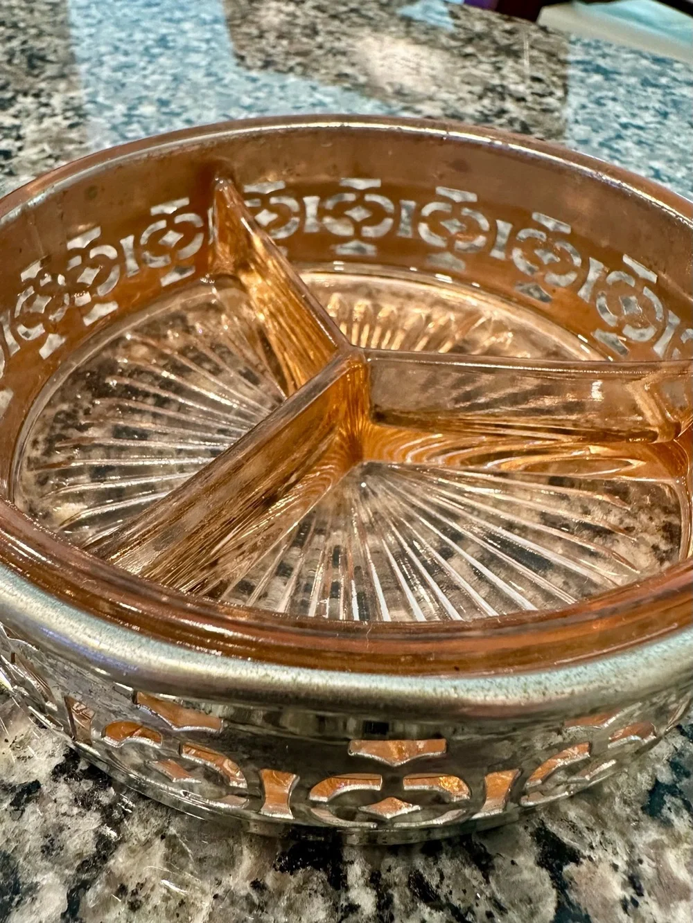 Vintage 1930s Pink Depression Glass 3-Divided Relish Dish